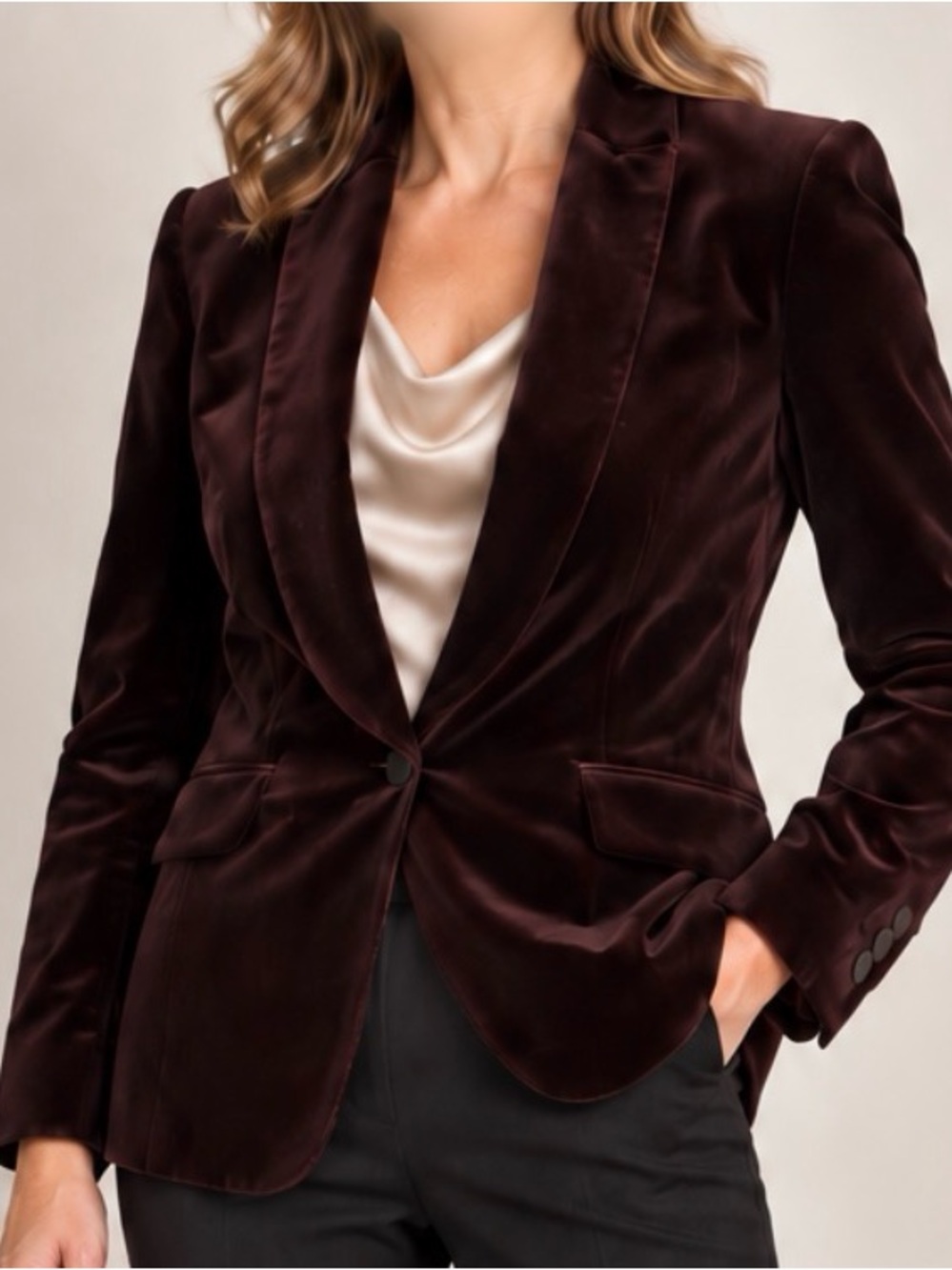 LOFT Burgundy Velvet Blazer Shawl Collar